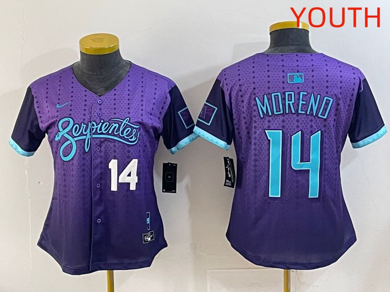 Youth 2025 Arizona Diamondback #14 Moreno Purple Joint Name Nike MLB Jersey style 4->youth mlb jersey->Youth Jersey